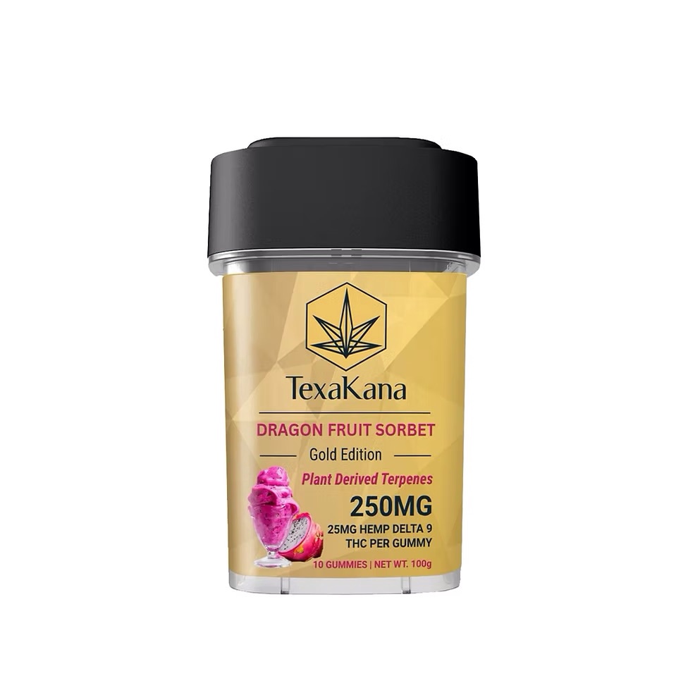 TEXAKANA GOLD EDITION 250MG THC GUMMIES 10CT / DRAGONFRUIT SORBET - HYBRID